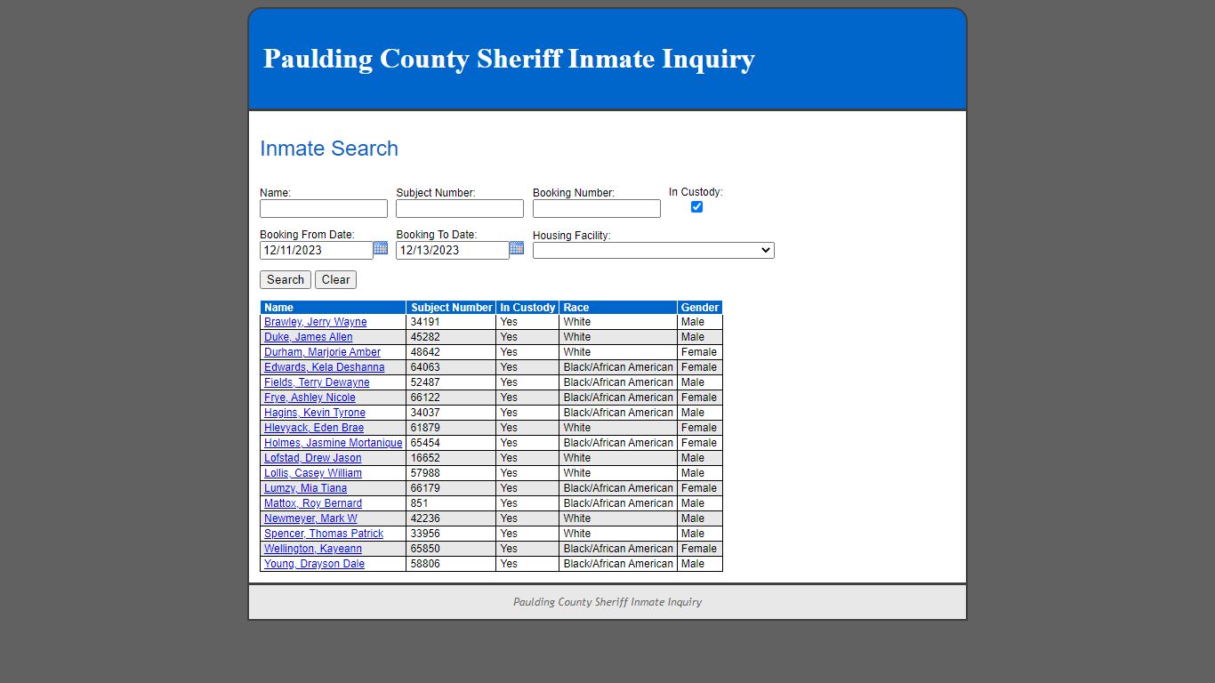 Inmate Search - Paulding County, Georgia